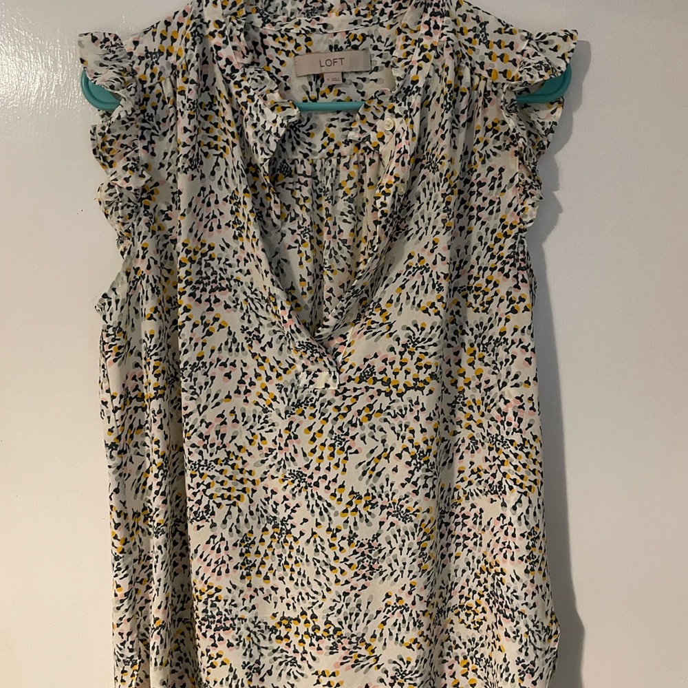 LOFT Multicolor Blouse with Elegant Ruffle Sleeves